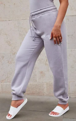 PRETTYLITTLETHING Lilac Grey High Waisted Washed Cuffed Sweatpants