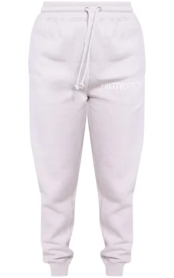 PRETTYLITTLETHING Lilac Grey High Waisted Washed Cuffed Sweatpants
