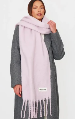 PRETTYLITTLETHING Lilac Logo Blanket Tassel Scarf