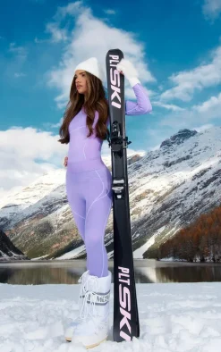 PRETTYLITTLETHING Lilac Ski Seamless Contrast Seam Bodysuit & Leggings Set