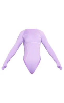PRETTYLITTLETHING Lilac Ski Seamless Contrast Seam Bodysuit & Leggings Set