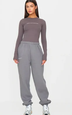 PRETTYLITTLETHING Logo Charcoal Grey Est 2012 Cuffed Sweatpants