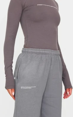 PRETTYLITTLETHING Logo Charcoal Grey Est 2012 Cuffed Sweatpants