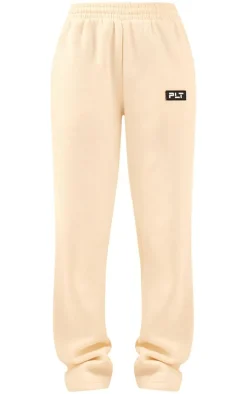 PRETTYLITTLETHING Logo Cream Badge Detail Straight Leg Sweatpants