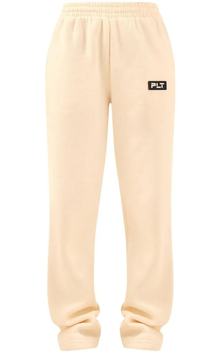 PRETTYLITTLETHING Logo Cream Badge Detail Straight Leg Sweatpants