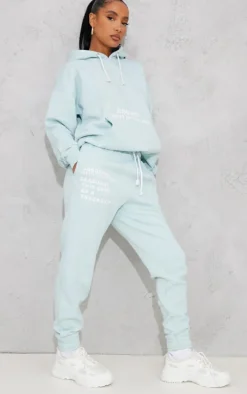 PRETTYLITTLETHING Logo Light Blue Graphic Printed Sweatpants