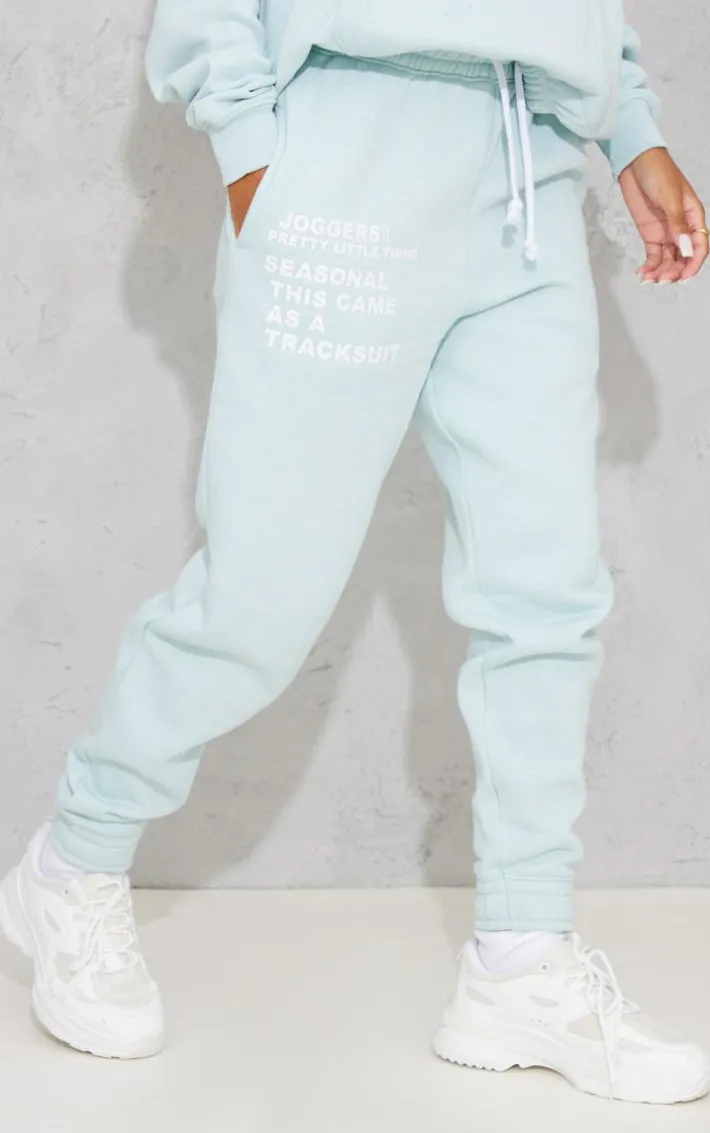 PRETTYLITTLETHING Logo Light Blue Graphic Printed Sweatpants