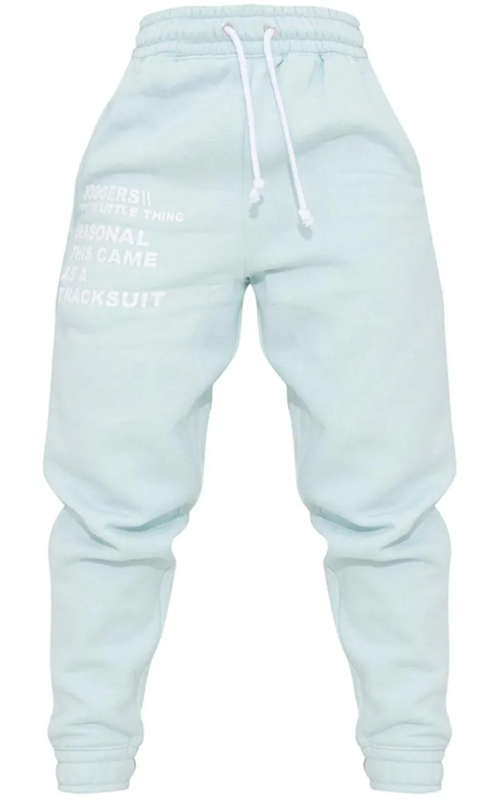 PRETTYLITTLETHING Logo Light Blue Graphic Printed Sweatpants