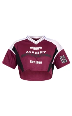 PRETTYLITTLETHING Maroon Sports Cropped Jersey