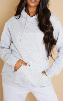 PRETTYLITTLETHING Maternity Grey Embroided Detail Hoodie