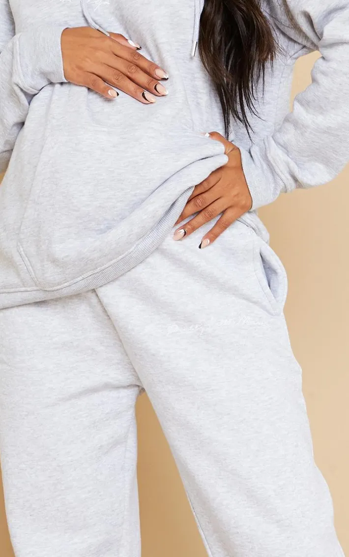 PRETTYLITTLETHING Maternity Grey Embroidered Sweatpants