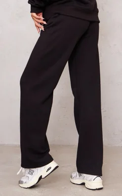 PRETTYLITTLETHING Maternity Black Embroidered Wide Leg Sweatpants