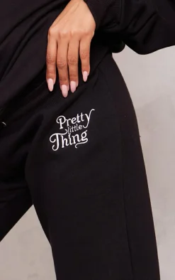 PRETTYLITTLETHING Maternity Black Embroidered Wide Leg Sweatpants