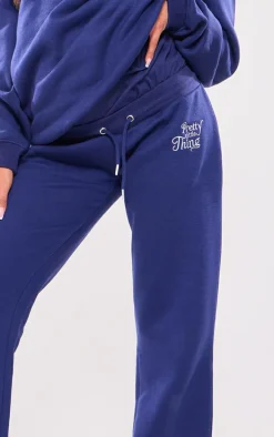 PRETTYLITTLETHING Maternity Navy Embroidered Wide Leg Sweatpants