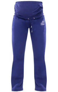 PRETTYLITTLETHING Maternity Navy Embroidered Wide Leg Sweatpants