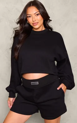 PRETTYLITTLETHING Maternity Black Sweat Shorts