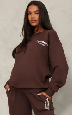 PRETTYLITTLETHING Maternity Chocolate Printed Sweatshirt