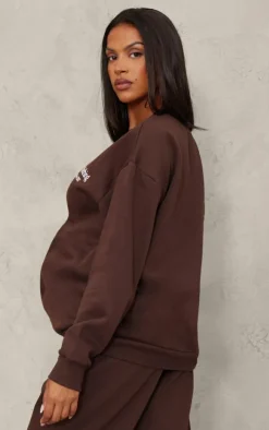 PRETTYLITTLETHING Maternity Chocolate Printed Sweatshirt