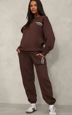 PRETTYLITTLETHING Maternity Chocolate Printed Cuffed Sweatpants