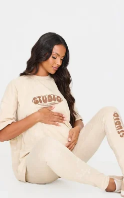 PRETTYLITTLETHING Maternity Washed Stone Oversized T-shirt