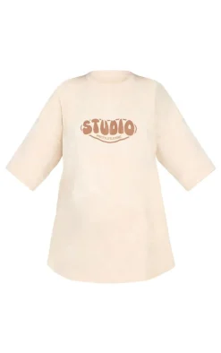 PRETTYLITTLETHING Maternity Washed Stone Oversized T-shirt