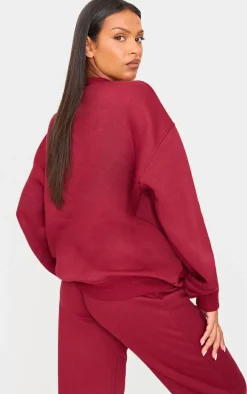 PRETTYLITTLETHING Maternity Burgundy Embroidered Oversized Sweatshirt