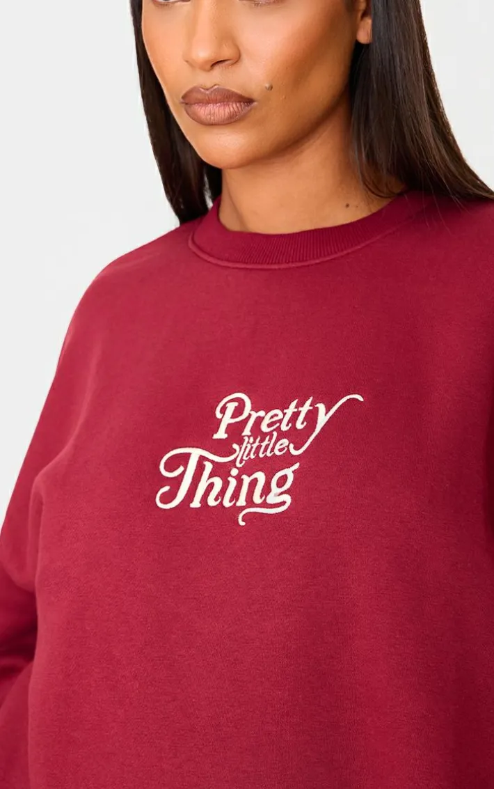PRETTYLITTLETHING Maternity Burgundy Embroidered Oversized Sweatshirt