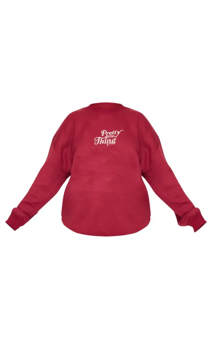 PRETTYLITTLETHING Maternity Burgundy Embroidered Oversized Sweatshirt