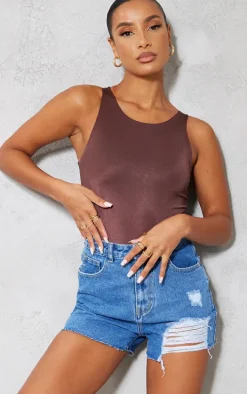 PRETTYLITTLETHING Mid Blue Wash Ripped Denim Mom Shorts