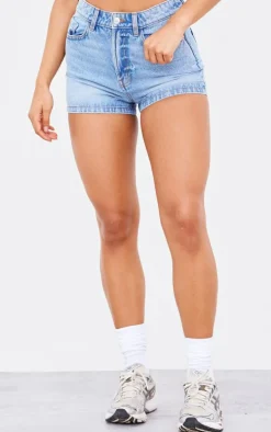 PRETTYLITTLETHING Mid Blue Wash Basic Denim Shorts