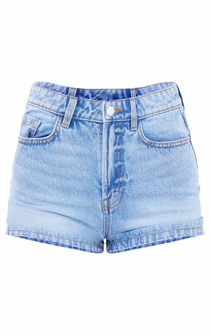 PRETTYLITTLETHING Mid Blue Wash Basic Denim Shorts
