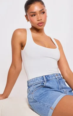 PRETTYLITTLETHING Mid Blue Wash Turn Up Mom Denim Shorts