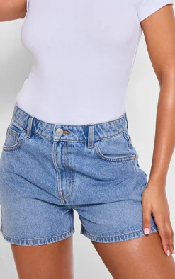 PRETTYLITTLETHING Mid Blue Wash Mom Denim Shorts