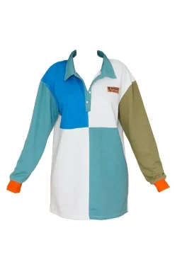 PRETTYLITTLETHING Mineral Blue Contrast Block Detail Sweatshirt Dress