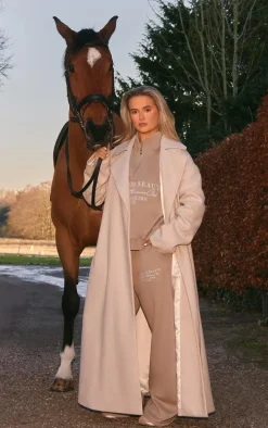 PRETTYLITTLETHING Mocha Logo Embroidered Wide Leg Sweatpants