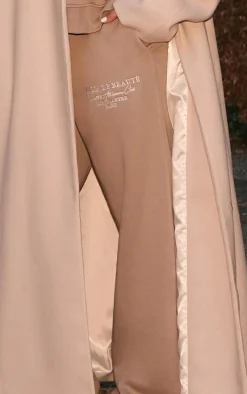 PRETTYLITTLETHING Mocha Logo Embroidered Wide Leg Sweatpants