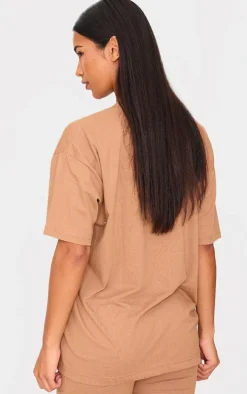 PRETTYLITTLETHING Mocha Printed Oversized T-shirt