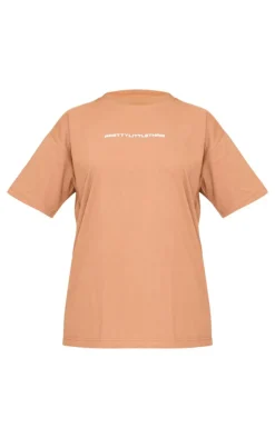 PRETTYLITTLETHING Mocha Printed Oversized T-shirt