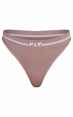 PRETTYLITTLETHING Mocha Seamless Ribbed Thong