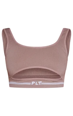 PRETTYLITTLETHING Mocha Seamless Rib Cut Out Bralette