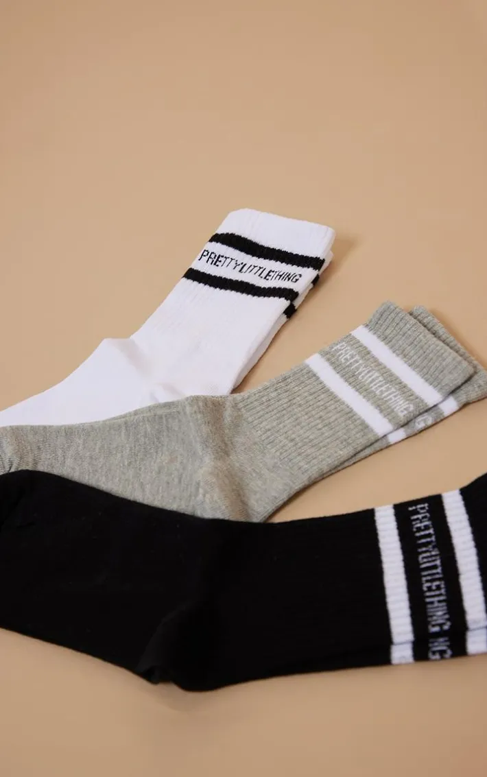 PRETTYLITTLETHING Monochrome Stripe 3 Pack Socks