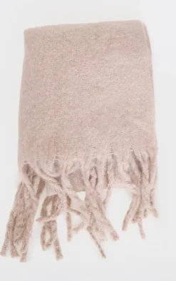 PRETTYLITTLETHING Mushroom Logo Blanket Tassel Scarf