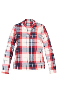 PRETTYLITTLETHING Navy Checked Long Sleeve PJ Shirt