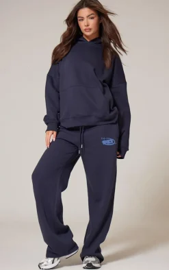 PRETTYLITTLETHING Navy Oversized Puff Print Hoodie