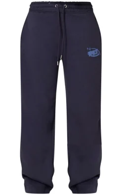 PRETTYLITTLETHING Navy Oversized Puff Print Straight Leg Sweatpants