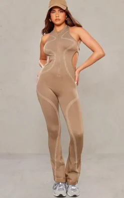 PRETTYLITTLETHING Nude Seamless Contrast Seam Cut Out Sleeveless Unitard