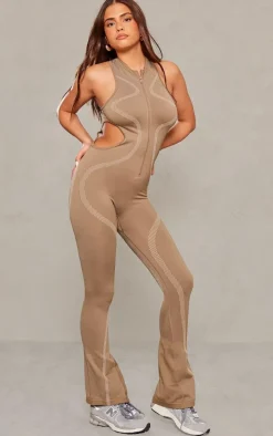 PRETTYLITTLETHING Nude Seamless Contrast Seam Cut Out Sleeveless Unitard