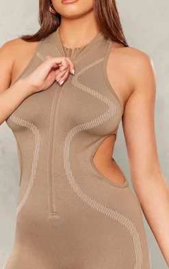 PRETTYLITTLETHING Nude Seamless Contrast Seam Cut Out Sleeveless Unitard