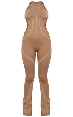 PRETTYLITTLETHING Nude Seamless Contrast Seam Cut Out Sleeveless Unitard