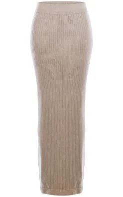 PRETTYLITTLETHING Oatmeal Washed Snatched Rib Low Rise Midaxi Skirt